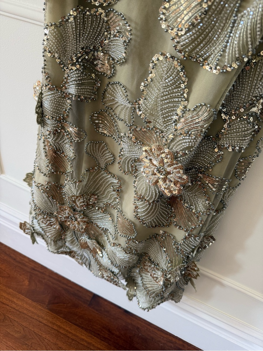 NEW Helsi Sage Green & Gold Beaded Floral Open Back Dress - XS - Picture 7 of 9